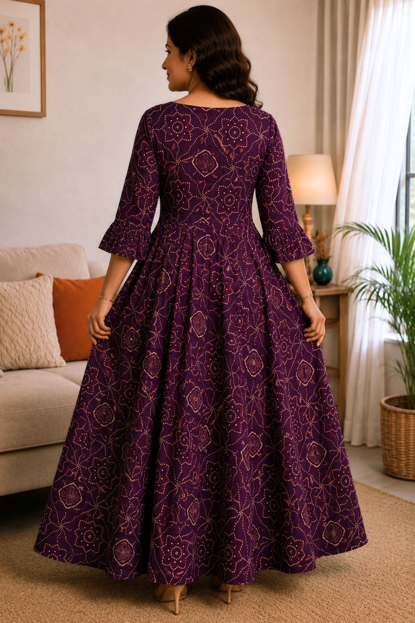 Amethyst Aura Foiled Rayon Dress With Pockets