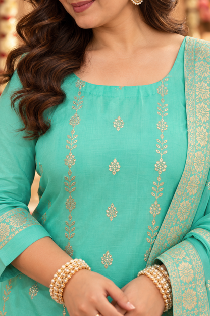 Anaaya Aqua Jacquard Silk Suit