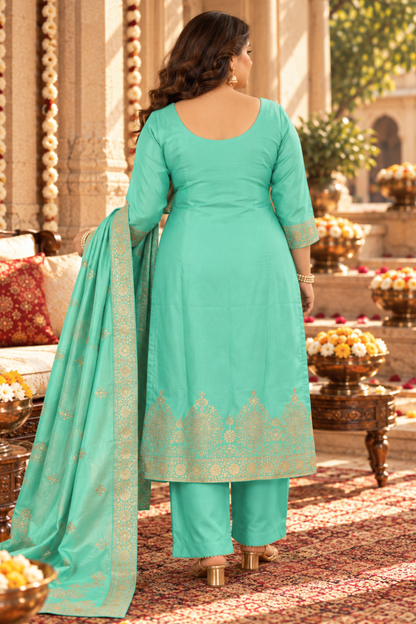 Anaaya Aqua Jacquard Silk Suit