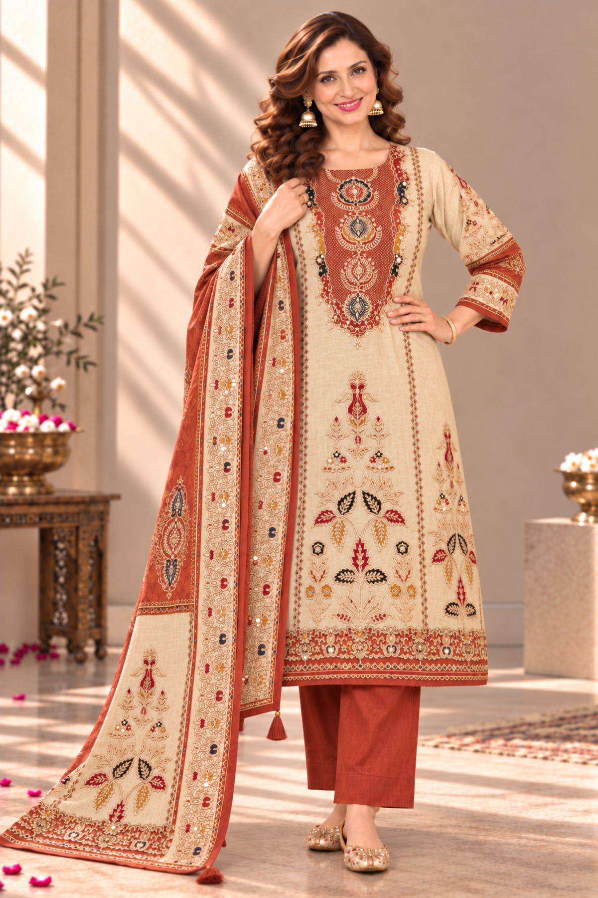 Seher Karachi Muslin Suit With Mirror Work