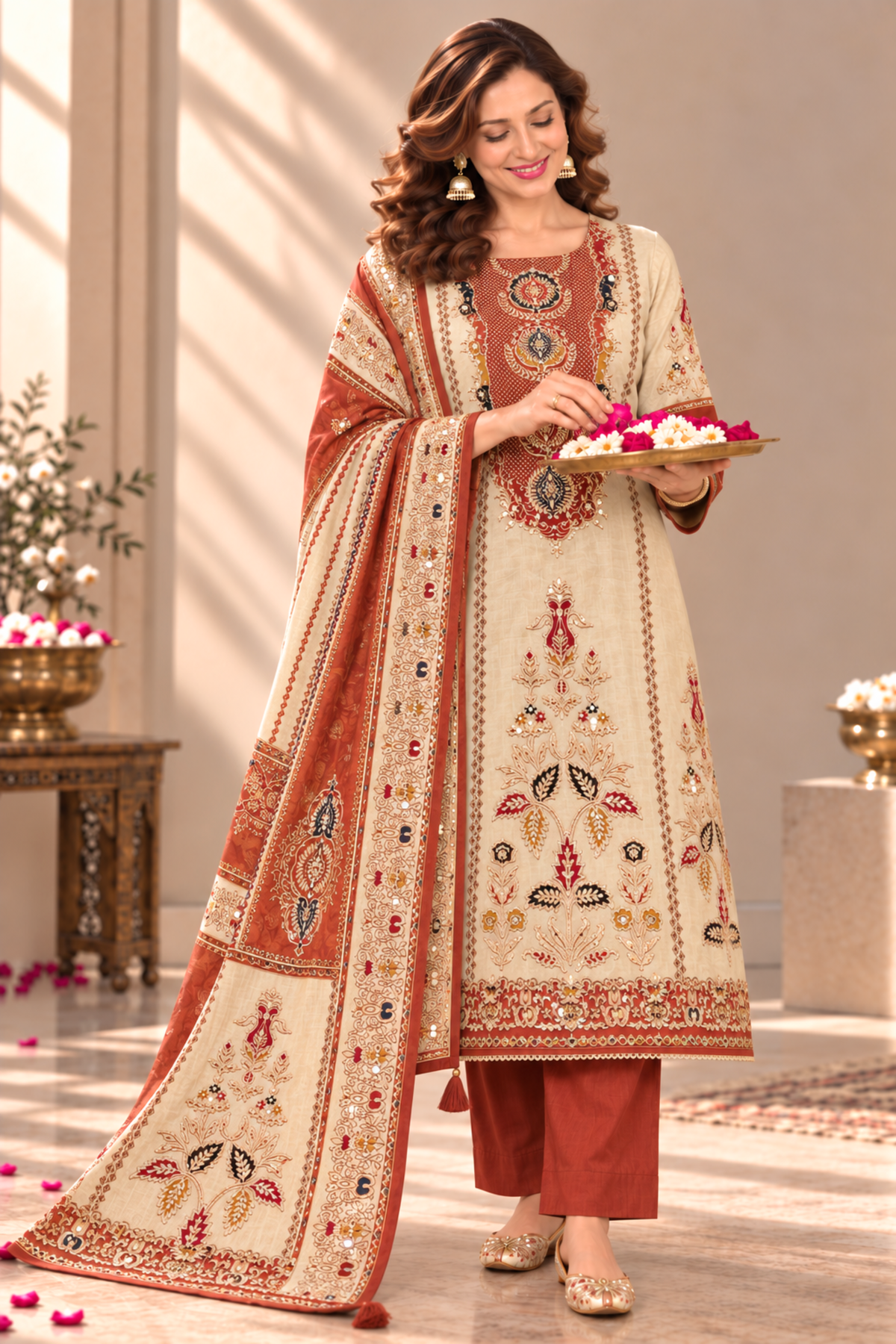 Seher Karachi Muslin Suit With Mirror Work
