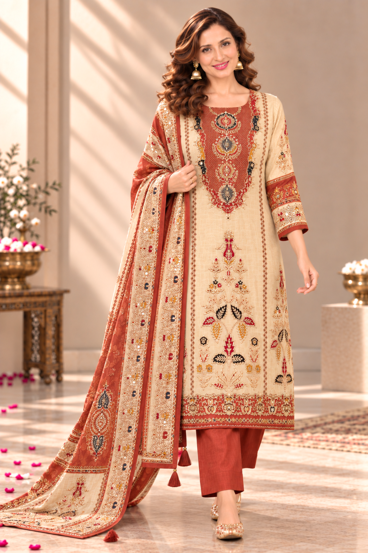 Seher Karachi Muslin Suit With Mirror Work