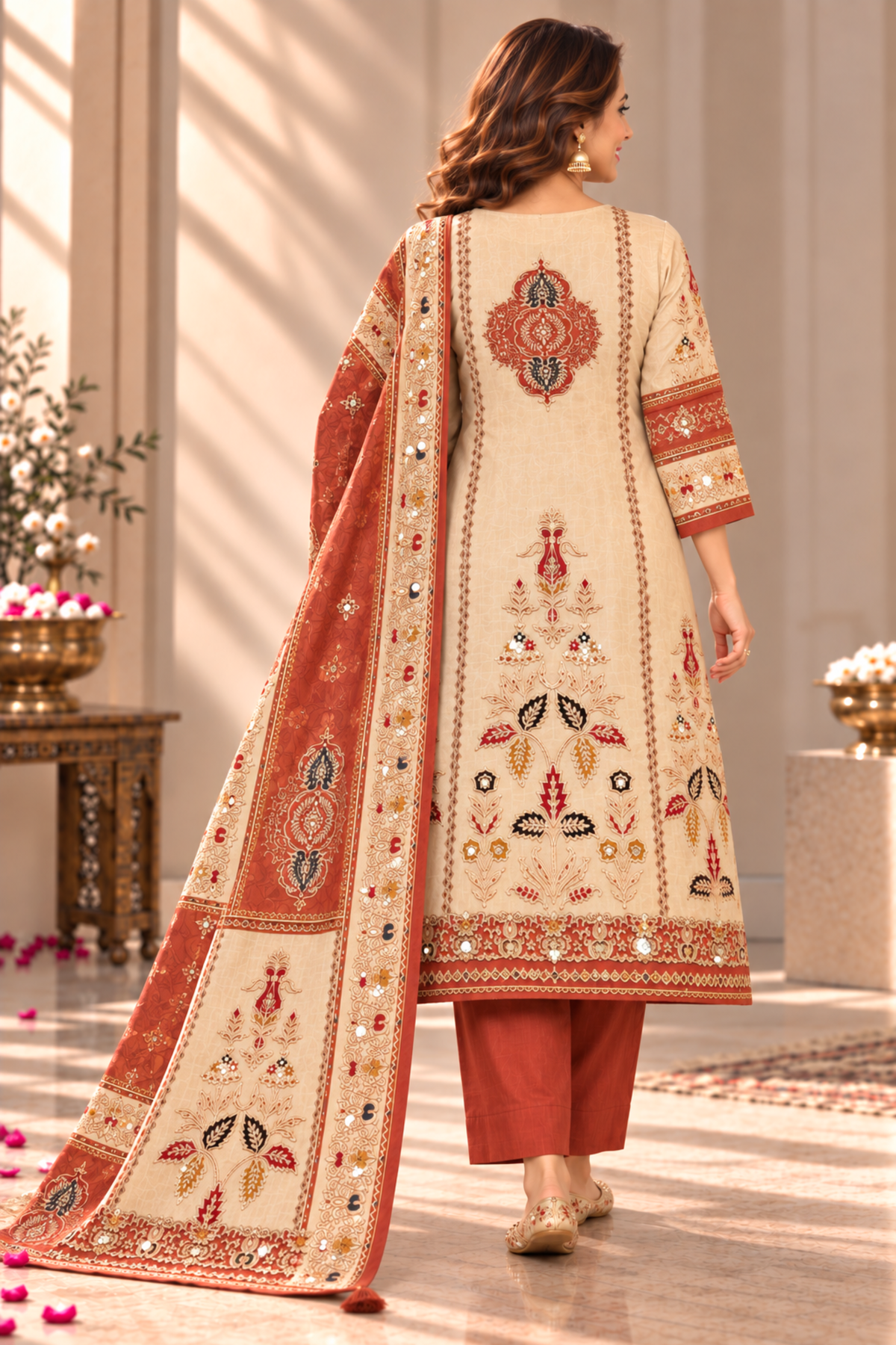 Seher Karachi Muslin Suit With Mirror Work