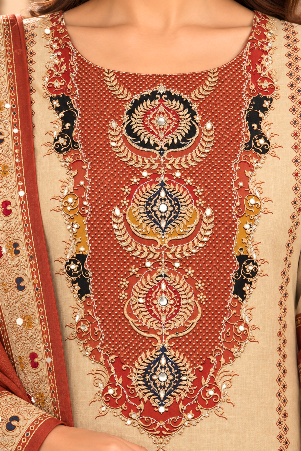Seher Karachi Muslin Suit With Mirror Work