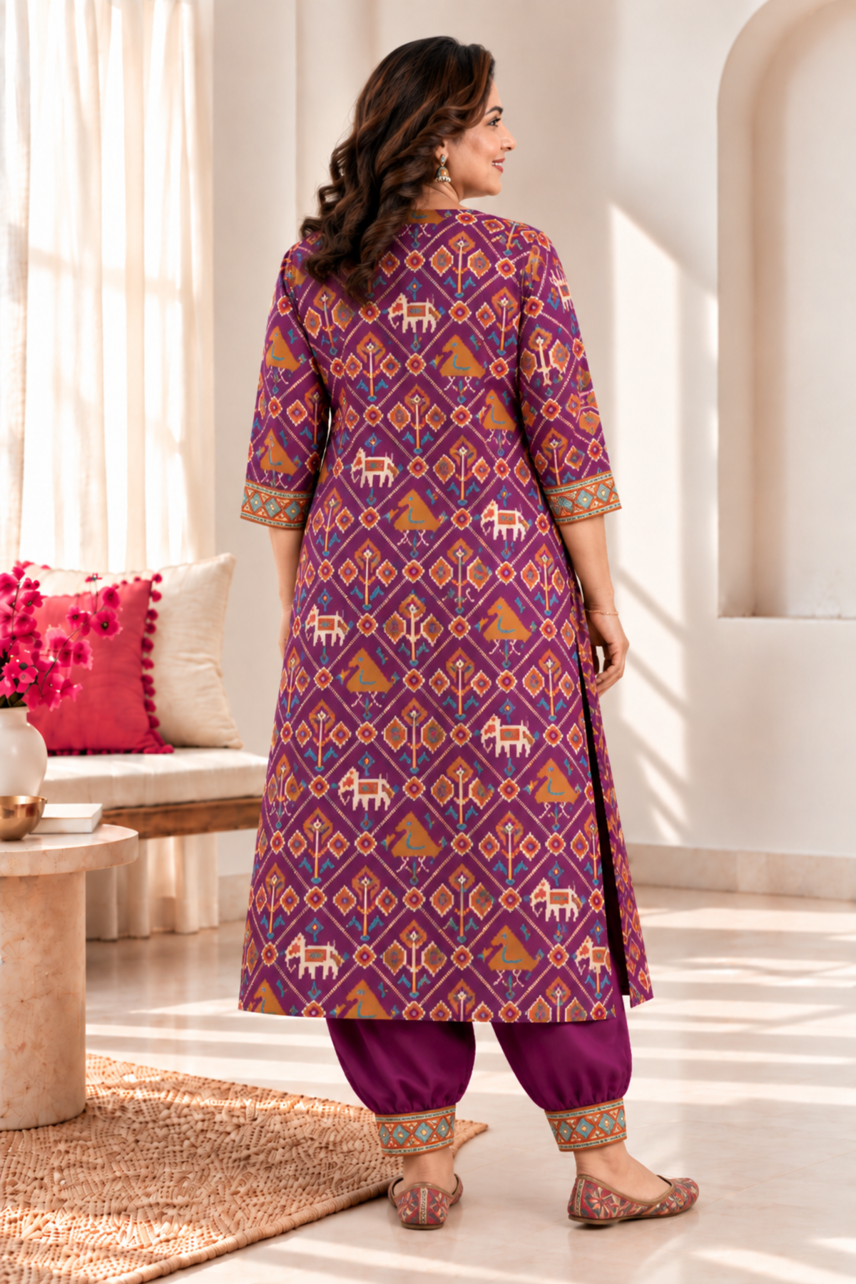 Angoori Kesar A-line Kurta With Afghani Pants