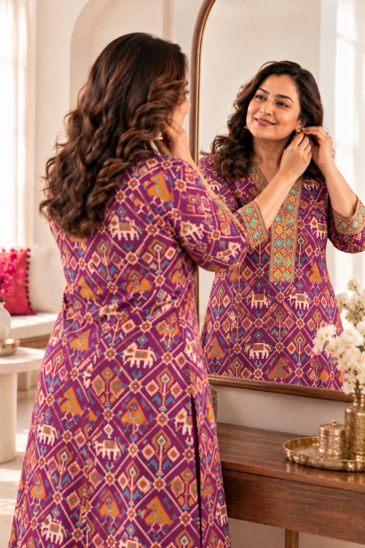 Angoori Kesar A-line Kurta With Afghani Pants
