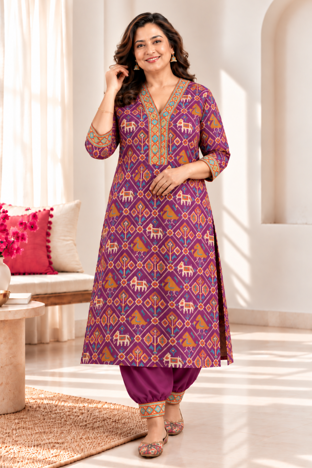 Angoori Kesar A-line Kurta With Afghani Pants