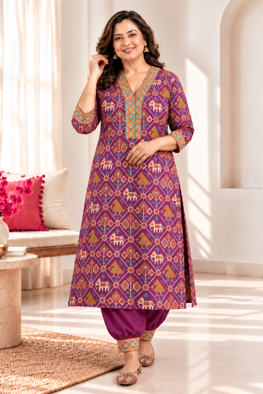 Angoori Kesar A-line Kurta With Afghani Pants