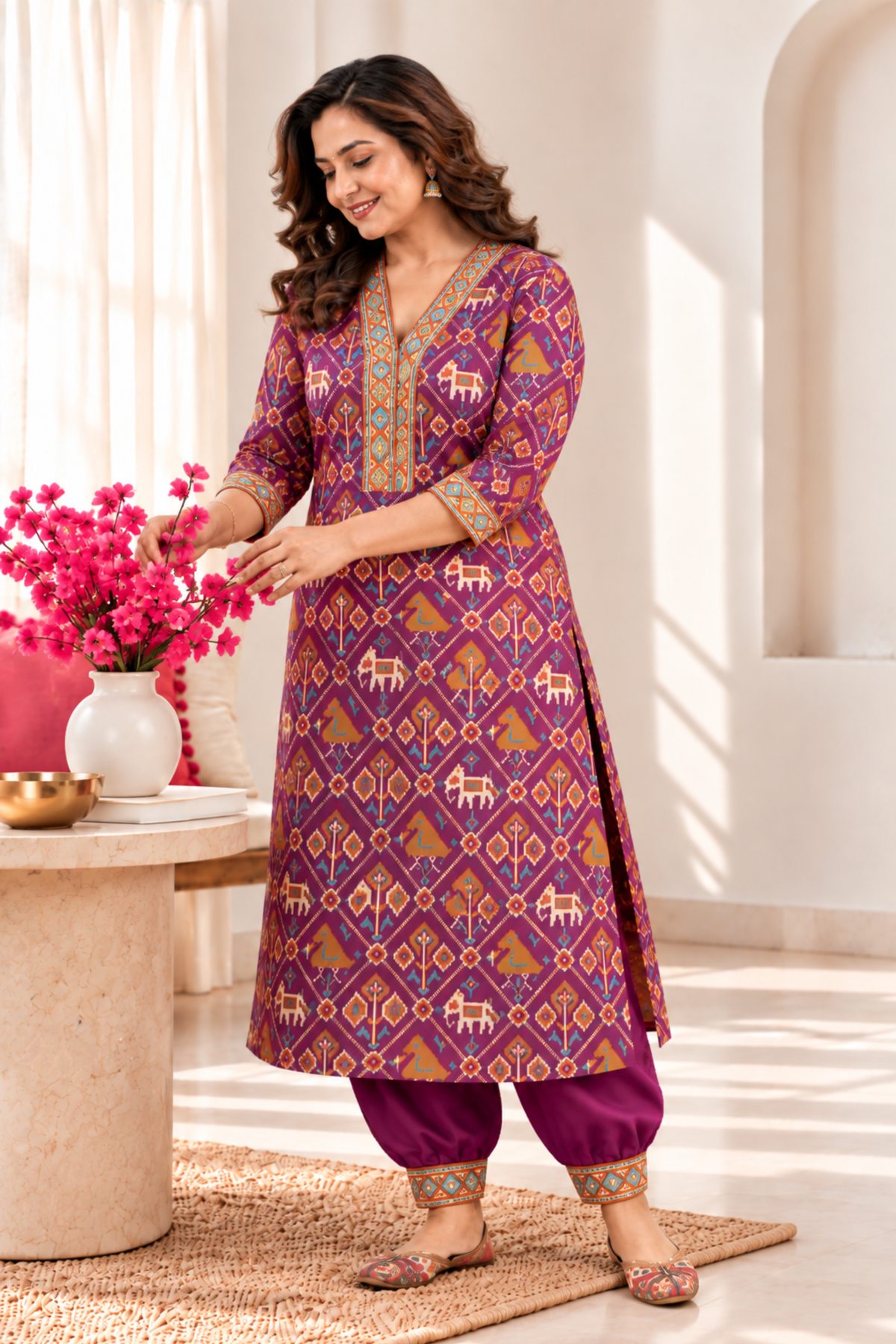 Angoori Kesar A-line Kurta With Afghani Pants