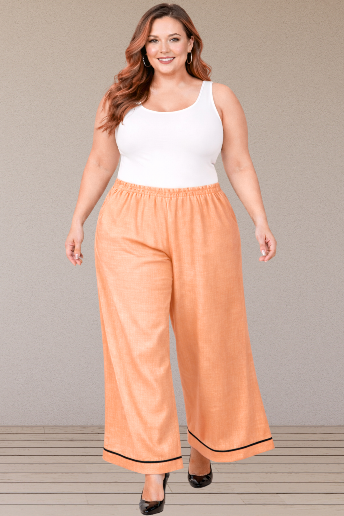 Apricot Detailed  Hemline Rayon Palazzo