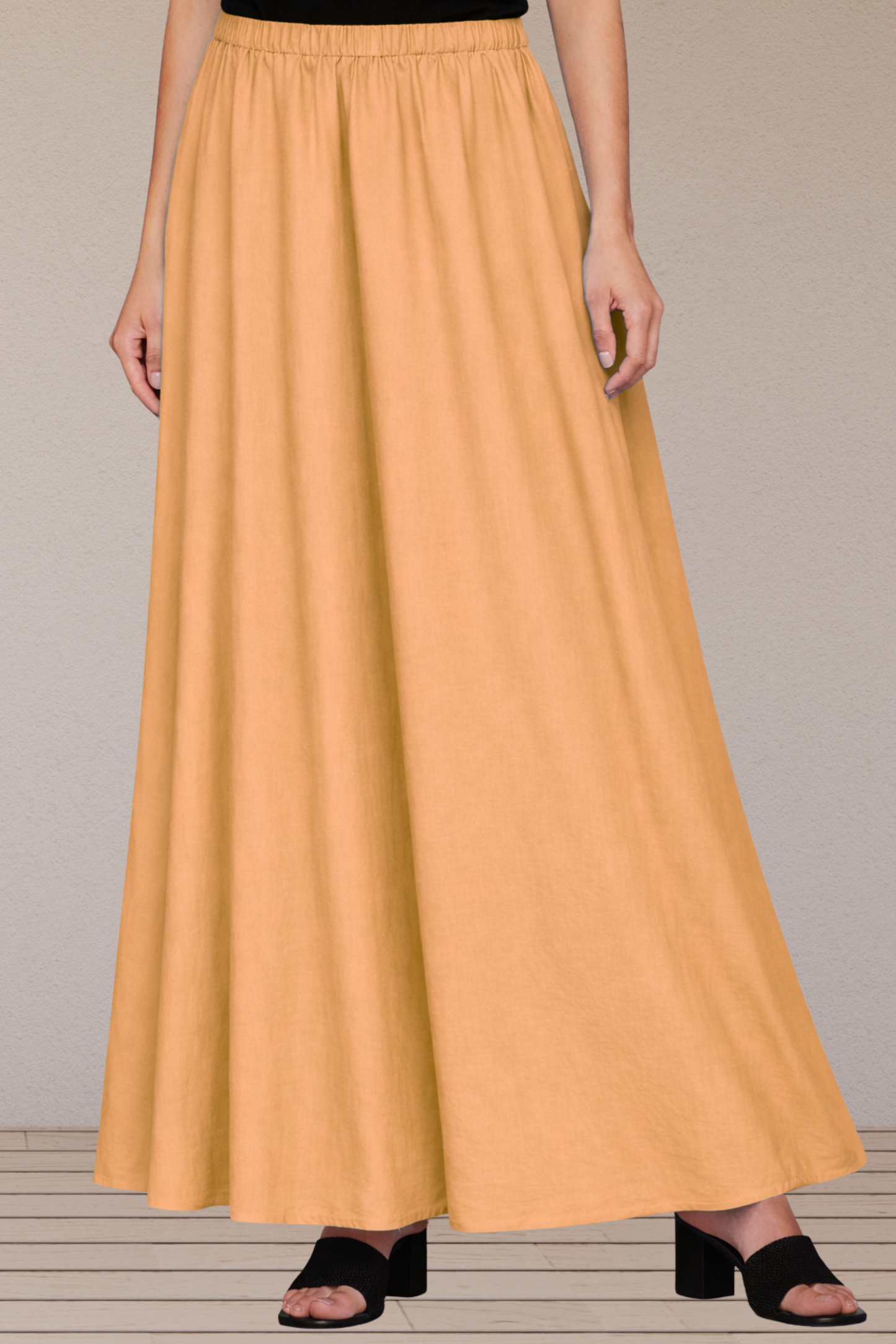 Apricot Rayon Long Skirt