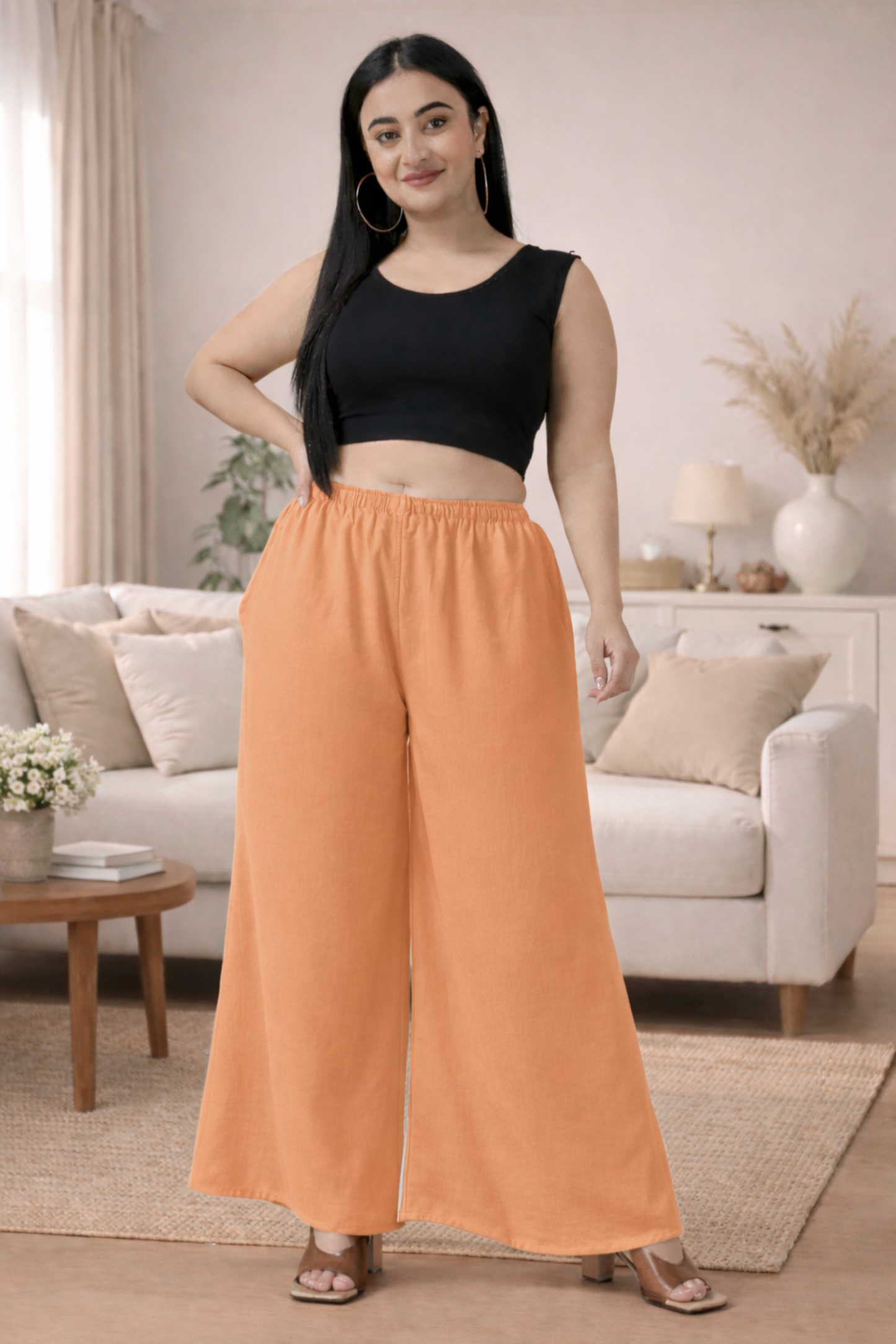 Apricot Rayon Loose Palazzo