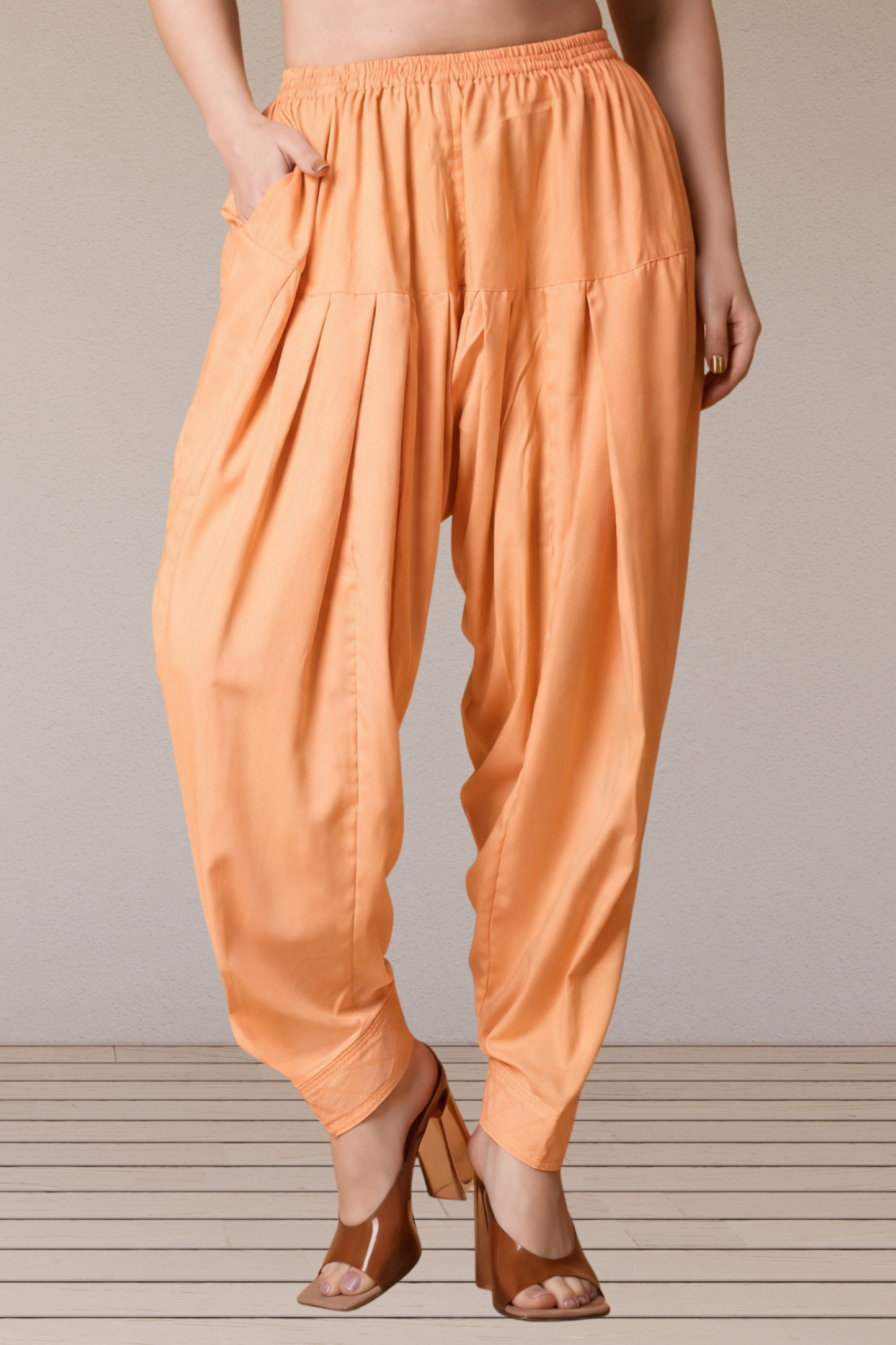 Apricot Rayon Pleated Salwar