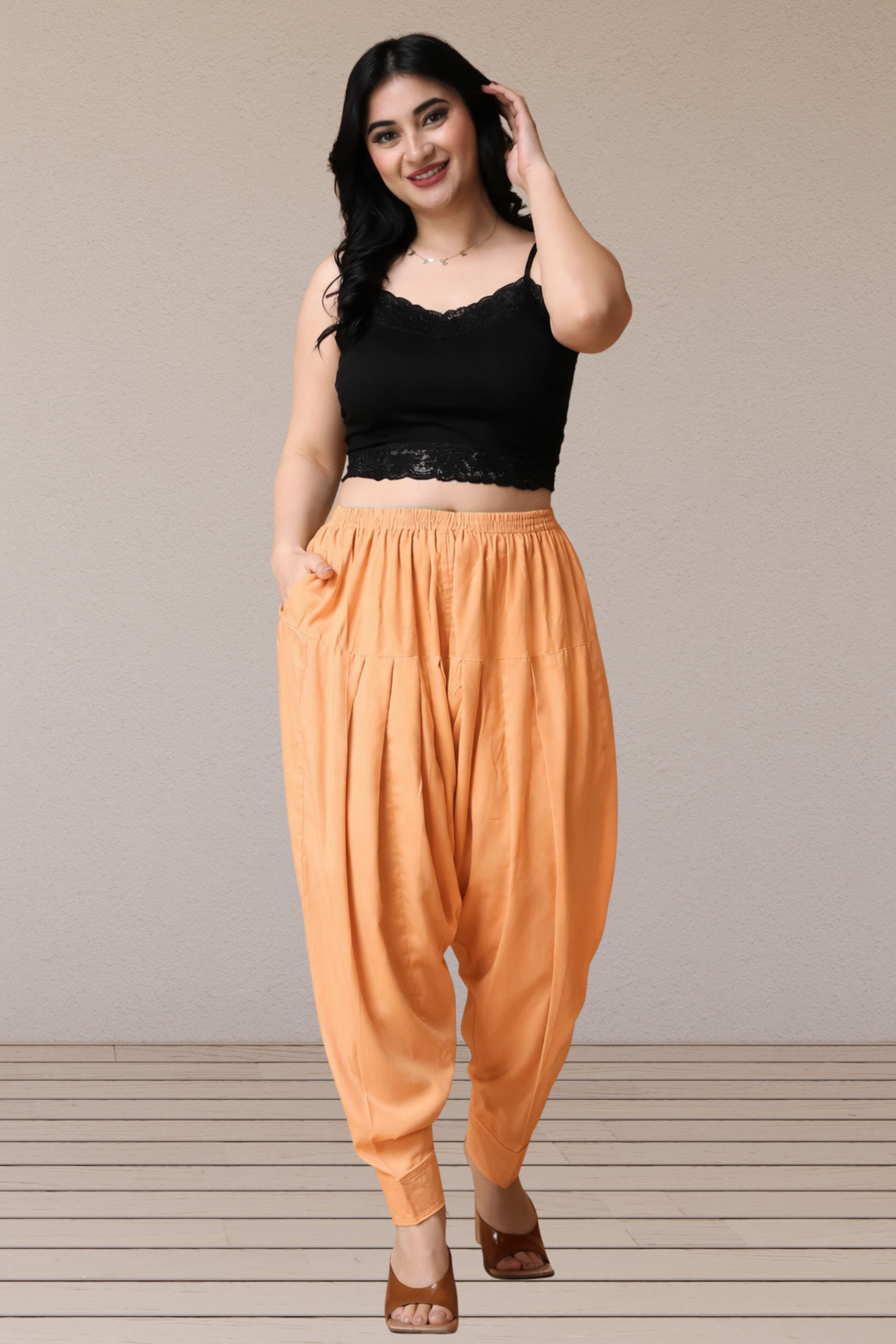 Apricot Rayon Pleated Salwar