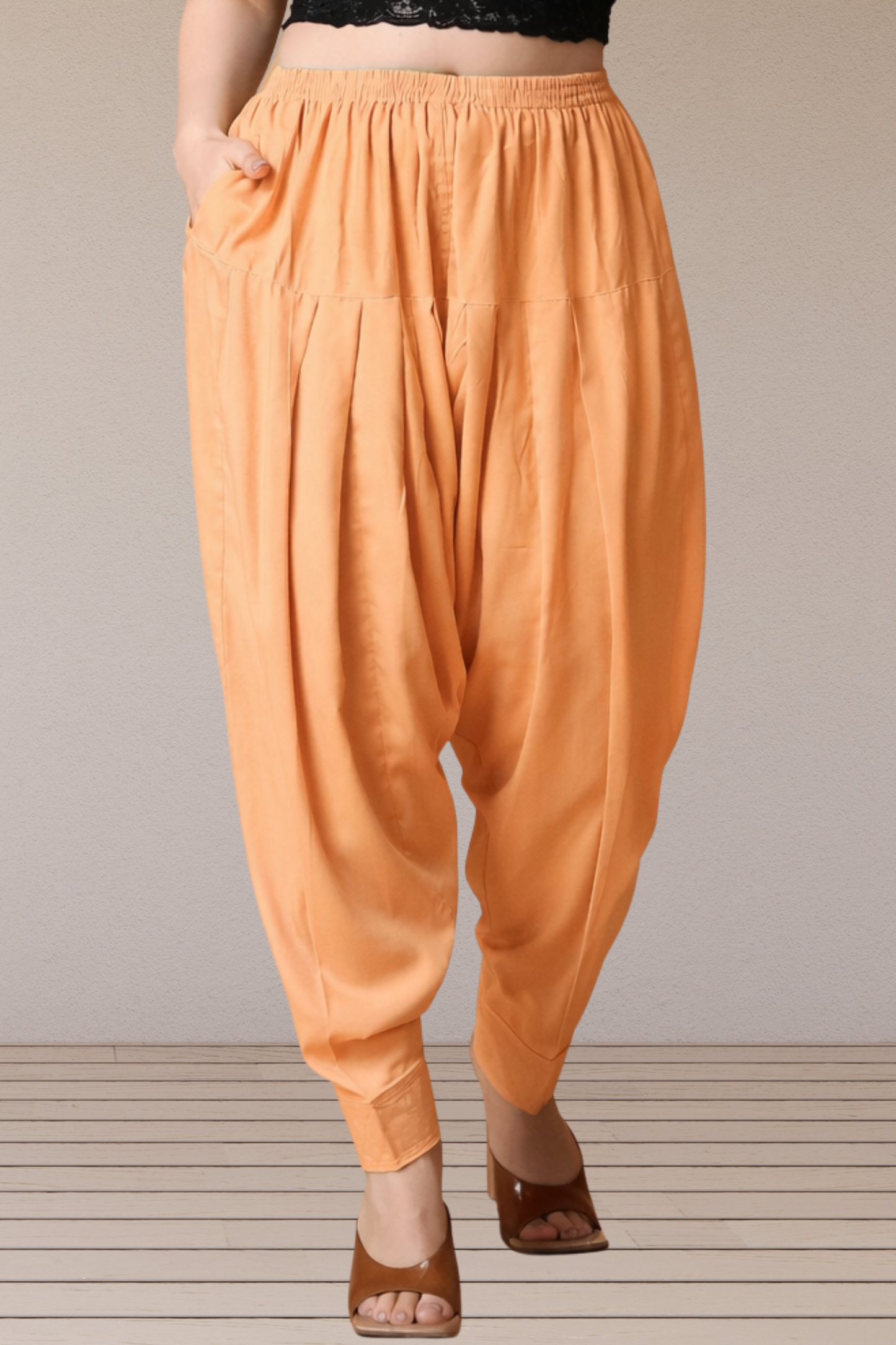 Apricot Rayon Pleated Salwar