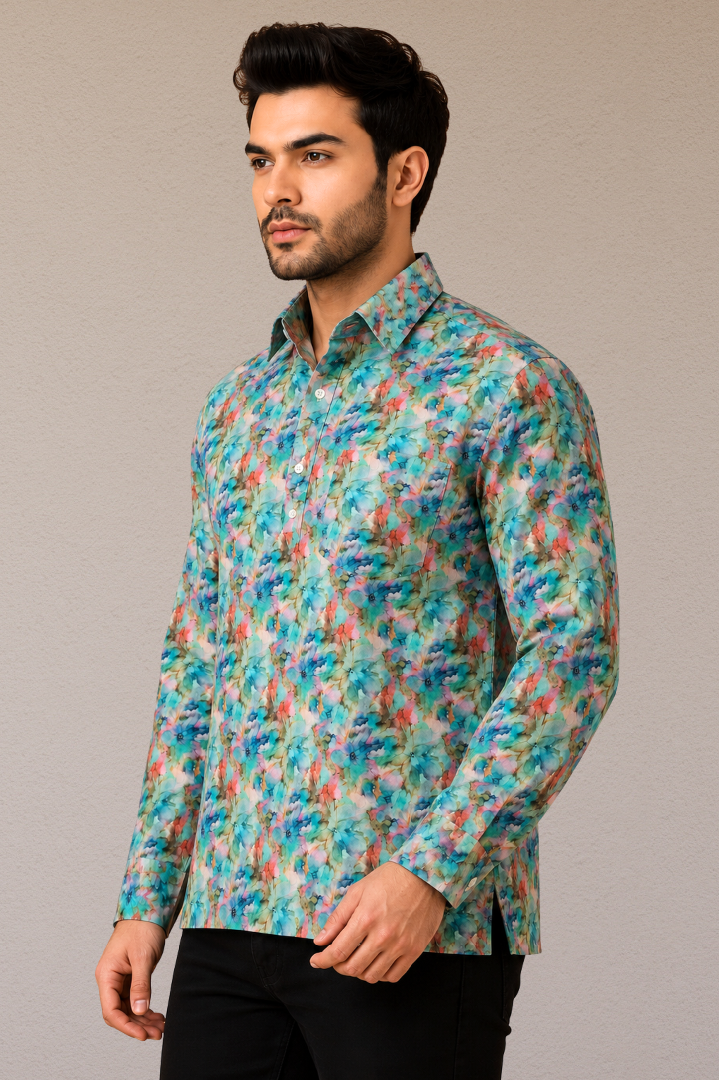 Aqua Bloom Polyester Shirt