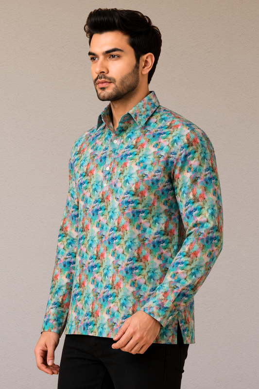 Aqua Bloom Polyester Shirt