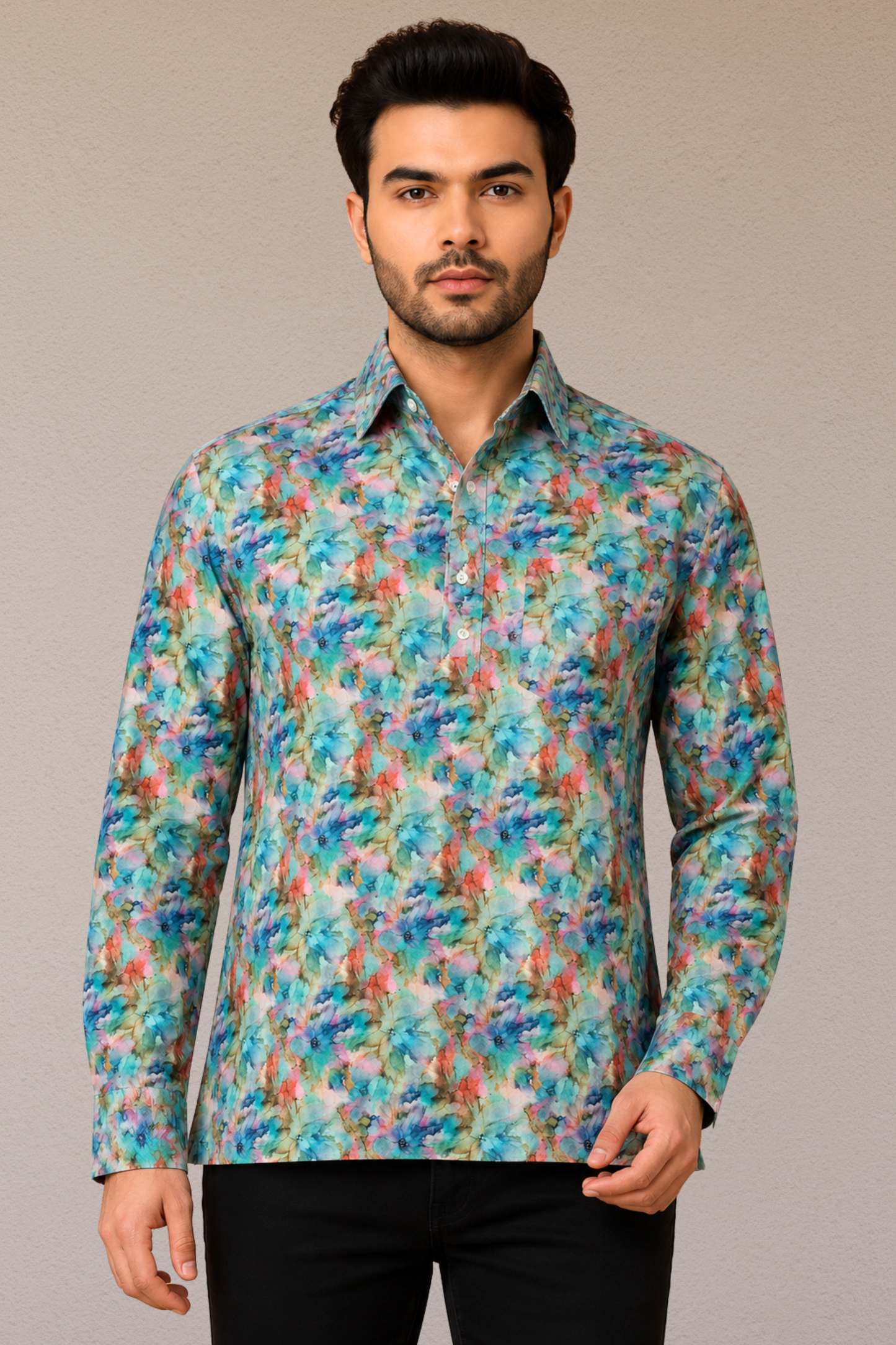 Aqua Bloom Polyester Shirt