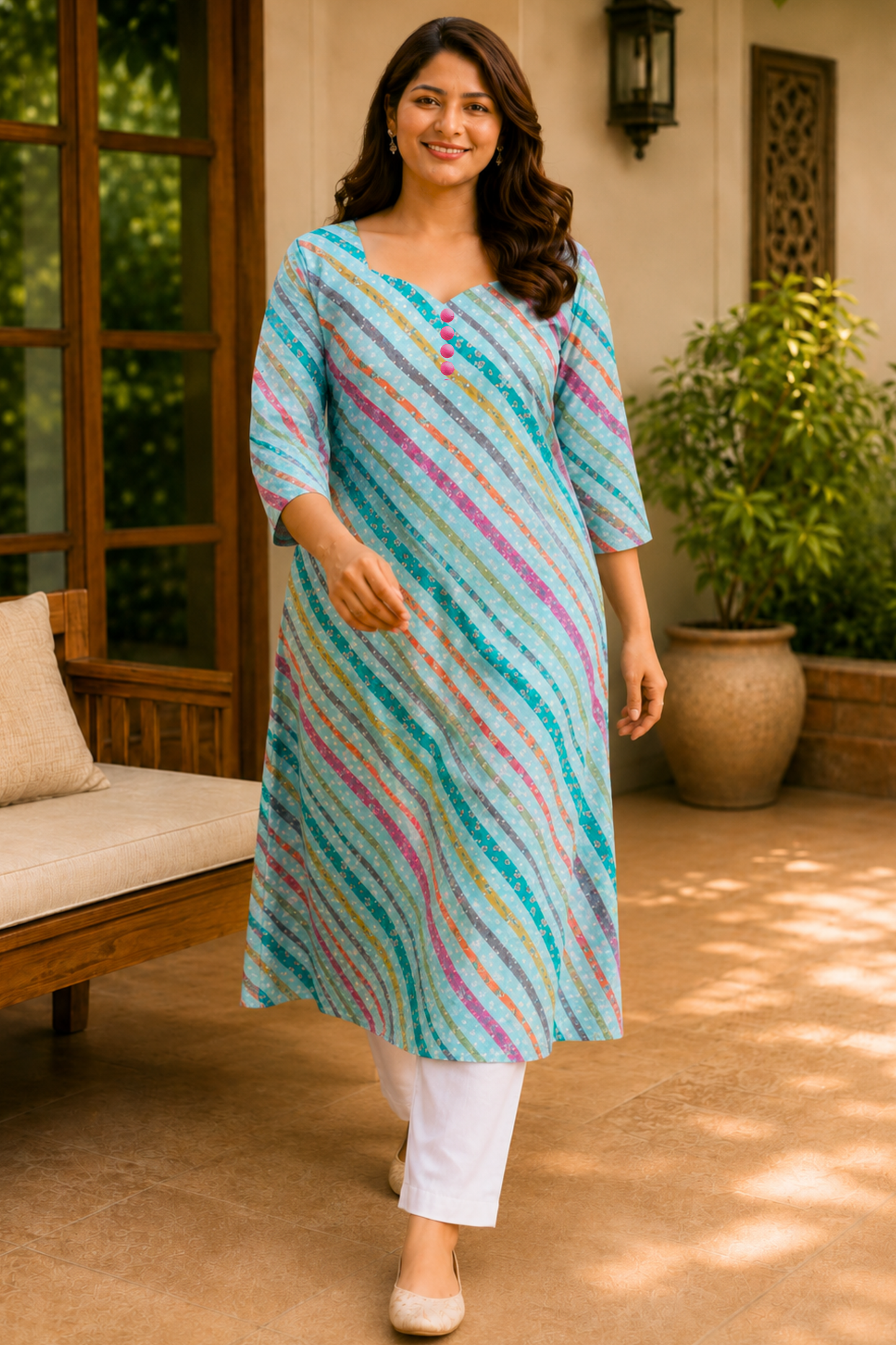 Sparkling Sky Leheriya Cotton Kurta