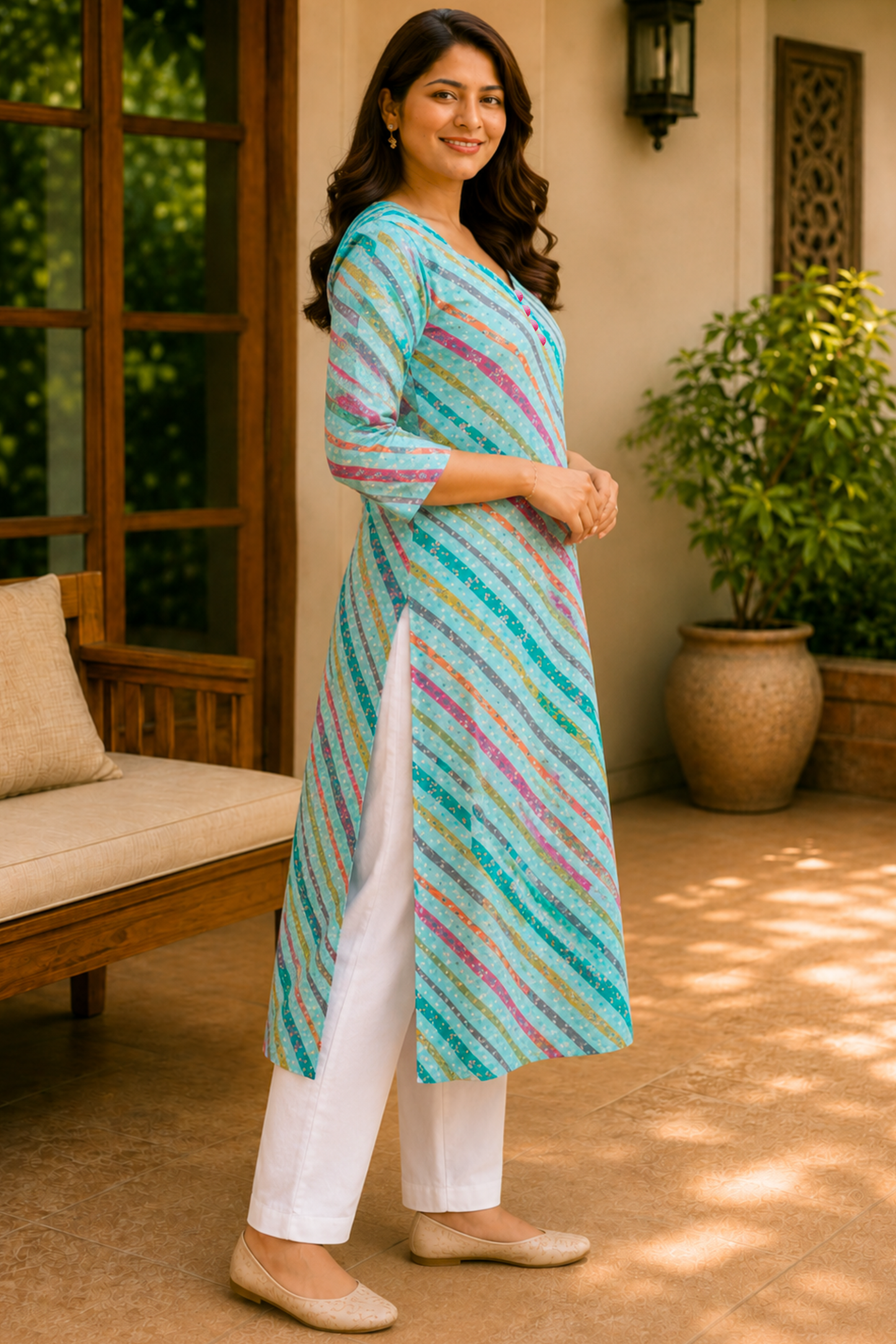 Sparkling Sky Leheriya Cotton Kurta