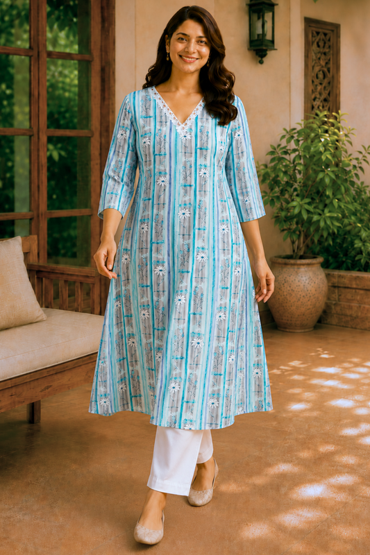 Aqua Fleur Cotton Kurta