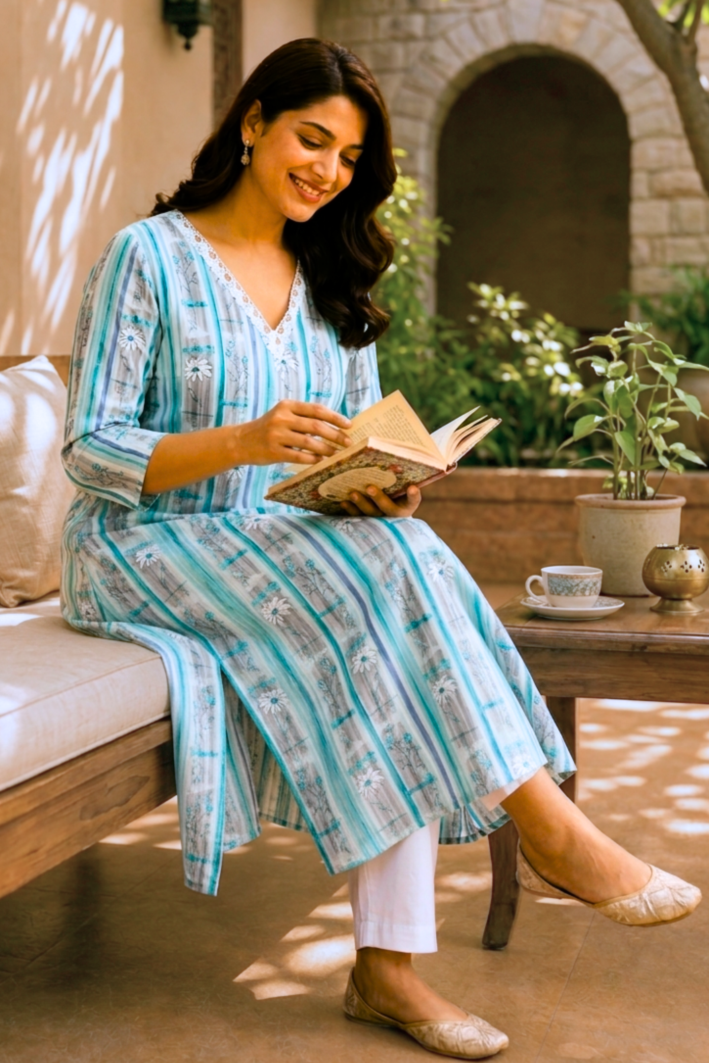 Aqua Fleur Cotton A-Line Kurta