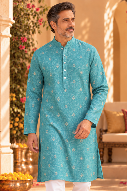 Aqua Treasure Foiled Muslin Couple Outfit