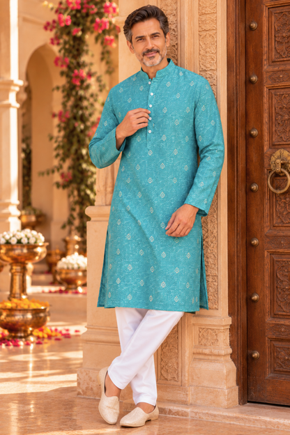 Aqua Treasure Foiled Muslin Couple Outfit