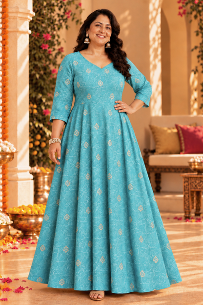 Aqua Treasure Foiled Muslin Dress