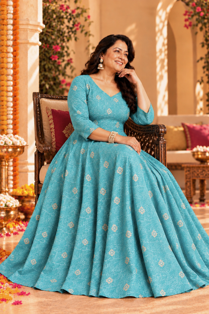 Aqua Treasure Foiled Muslin Dress