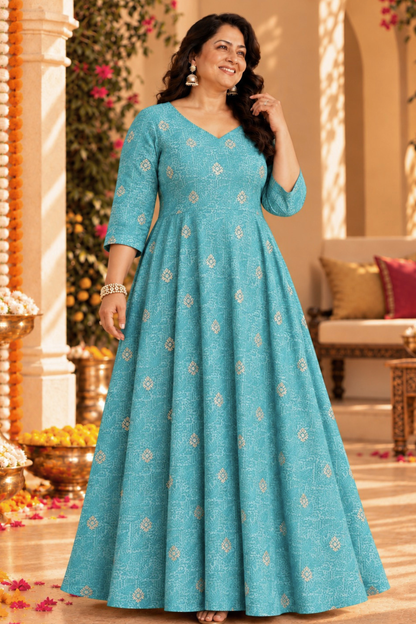 Aqua Treasure Foiled Muslin Dress
