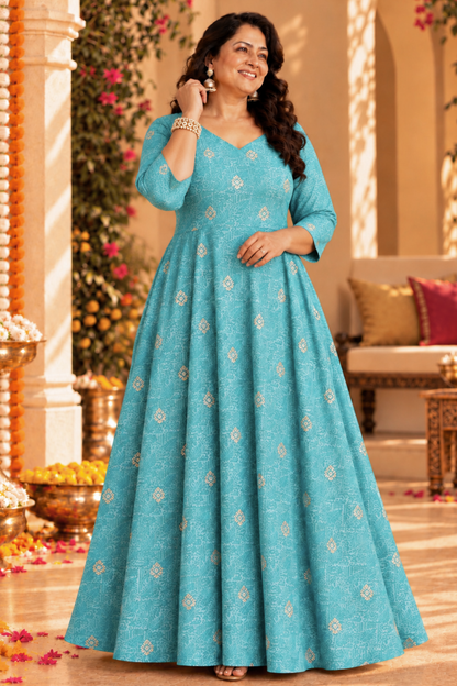 Aqua Treasure Foiled Muslin Dress