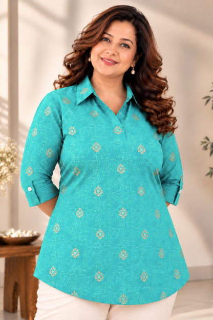 Aqua Treasure Foiled Muslin Shirt