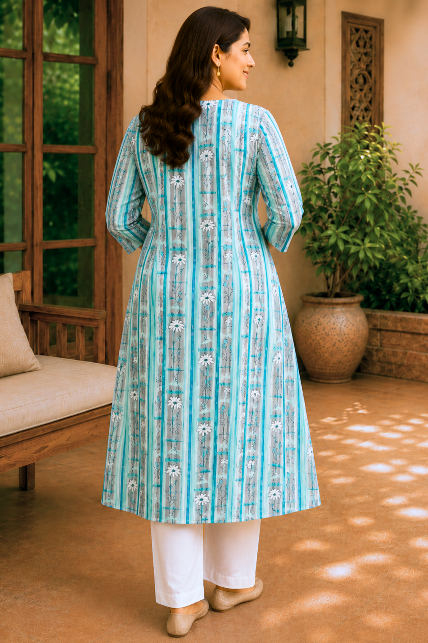 Aqua Fleur Cotton A-Line Kurta
