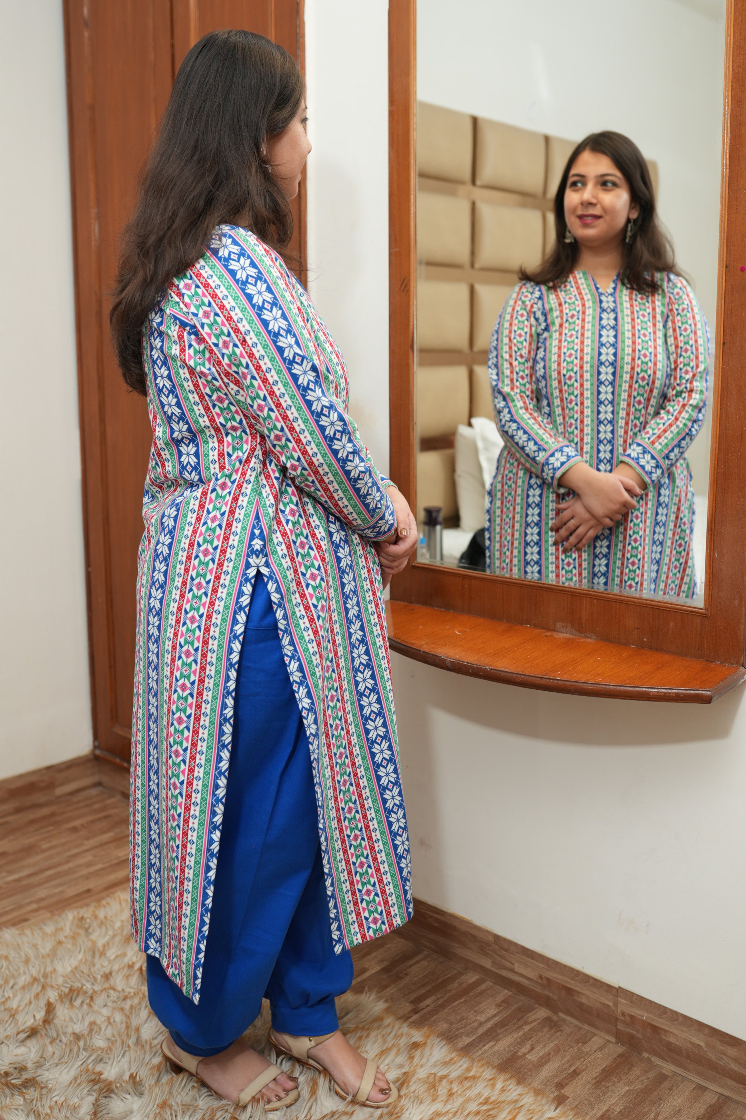 BlueFull Sleeve Woolen Striped Kurti with Lace Work-22WLK0707-4 – Lakshita