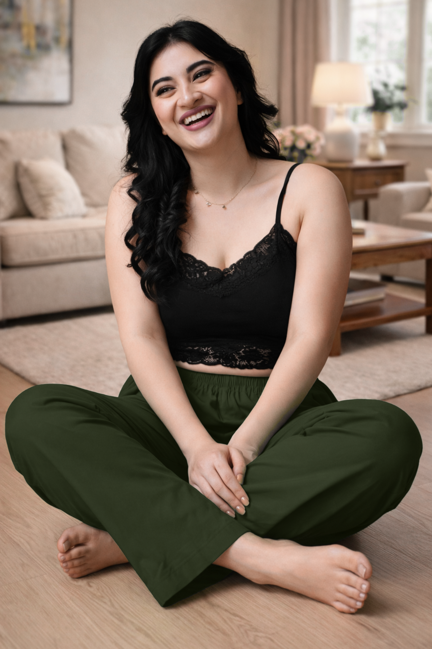 Army Green Cotton Kurti Pant