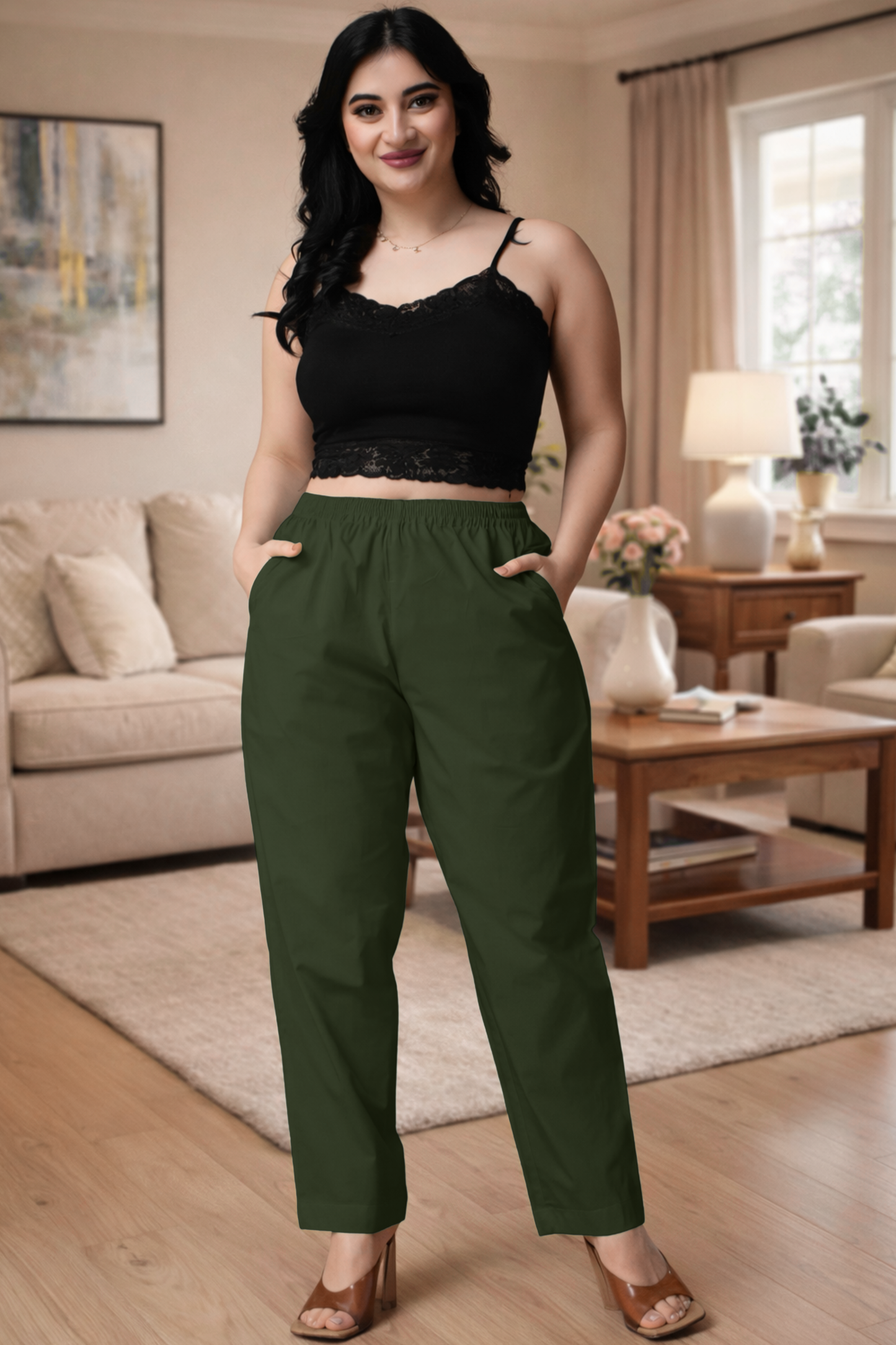 Army Green Cotton Kurti Pant