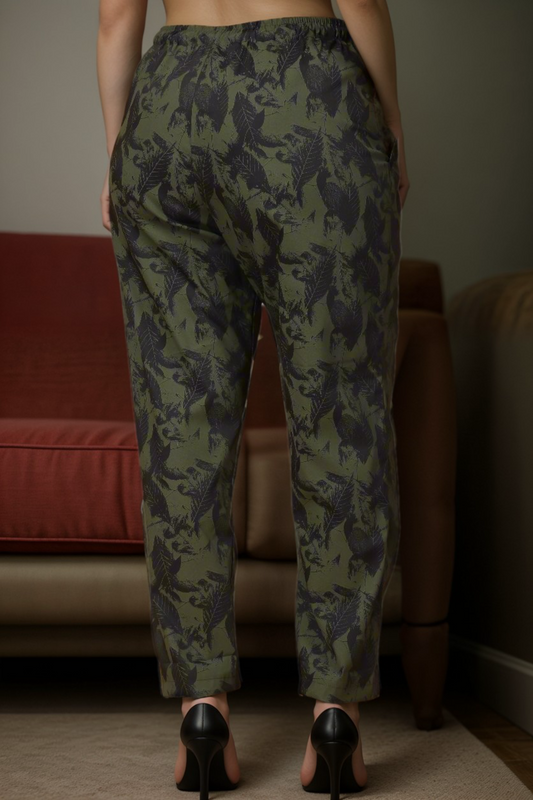 Buy Plus Size ​Army Green Cotton Lycra Pants At Apella | Sizes XS to 10 XL | India | Free Delivery | Customized