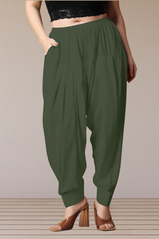 Army Green Pleated Cotton Salwar