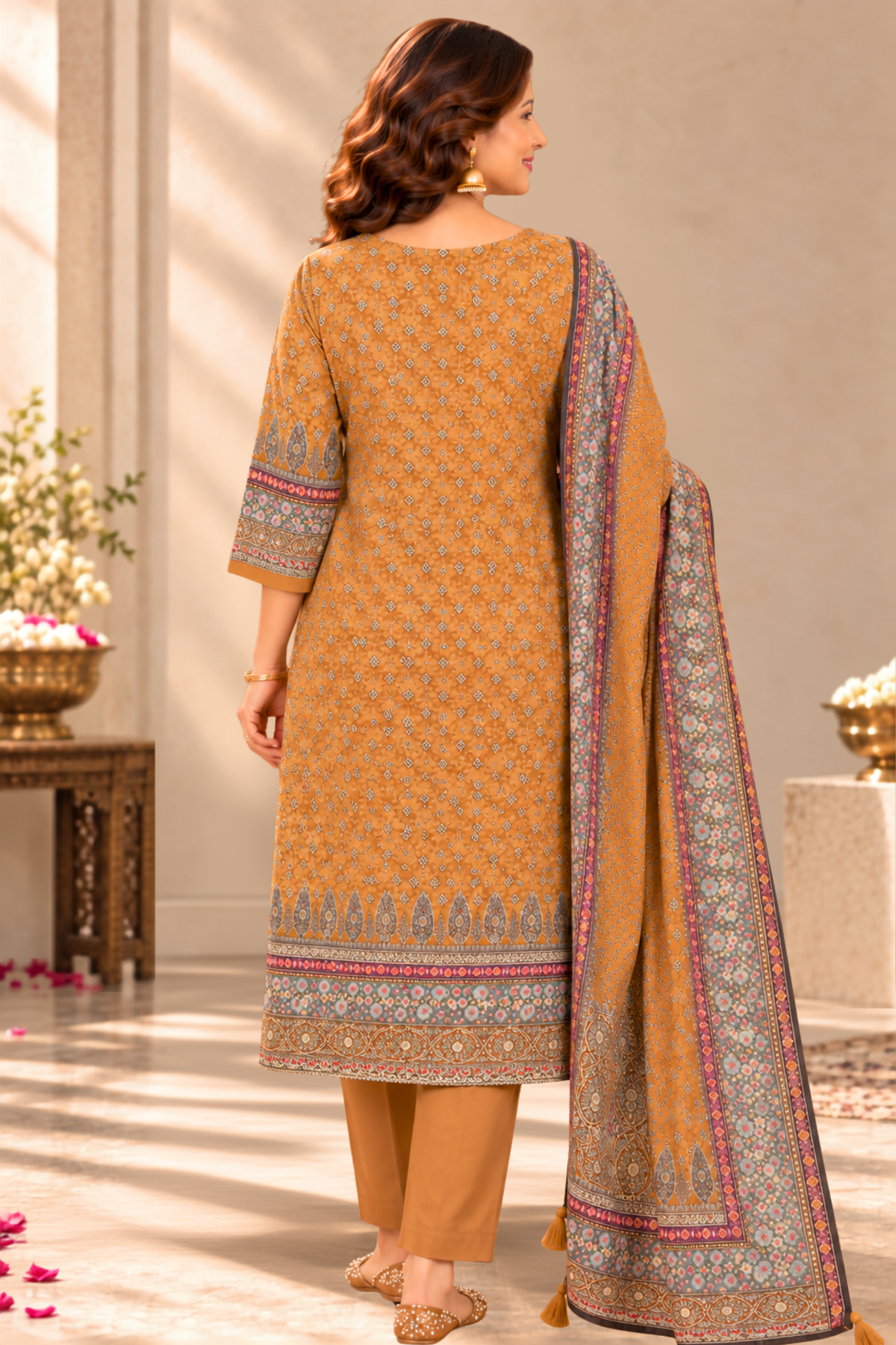 Riyah Karachi Muslin Suit With Mirror Work