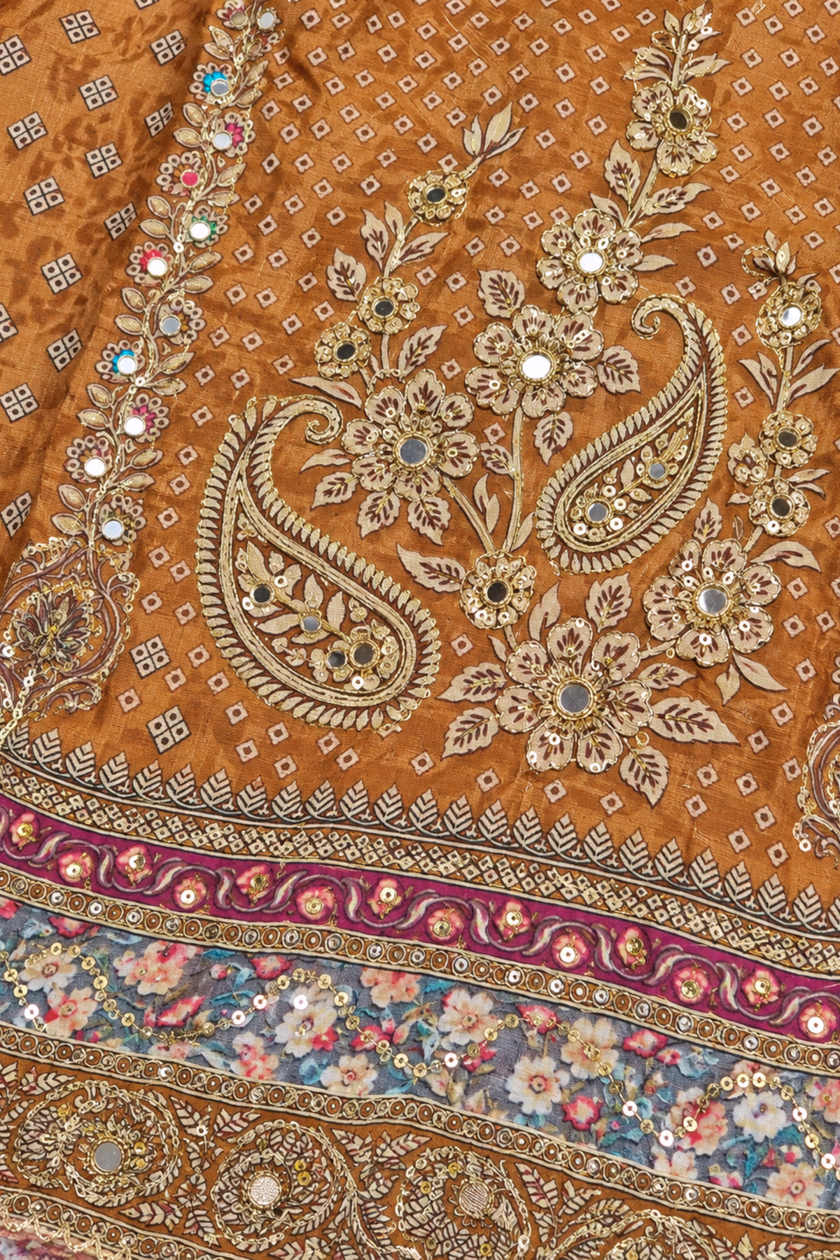 Riyah Karachi Muslin Suit With Mirror Work