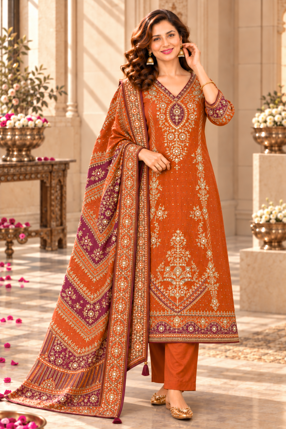 Arzoo Karachi Muslin Suit With Mirror Work