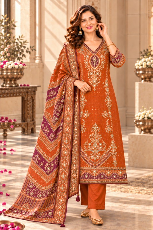 Arzoo Karachi Muslin Suit With Mirror Work