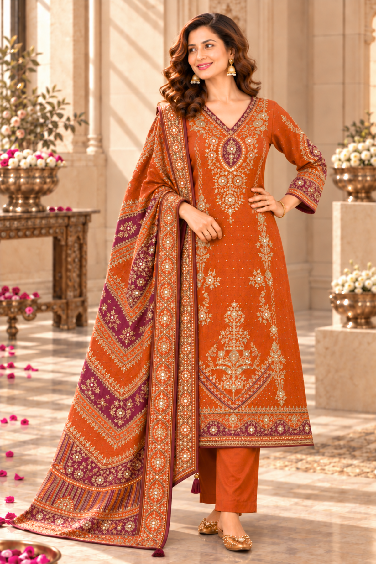 Arzoo Karachi Muslin Suit With Mirror Work