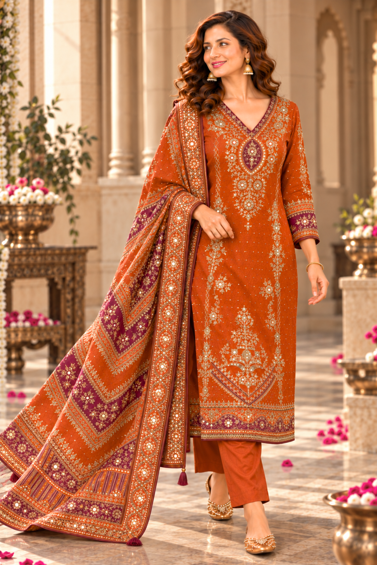 Arzoo Karachi Muslin Suit With Mirror Work