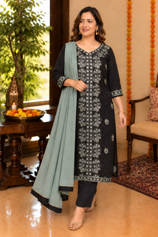 Auburn Black Organza Suit Set