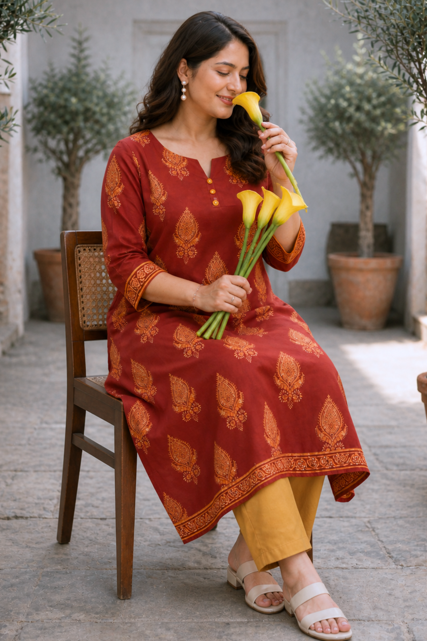 Autumn Leaf Printed Cotton Kali Kurta