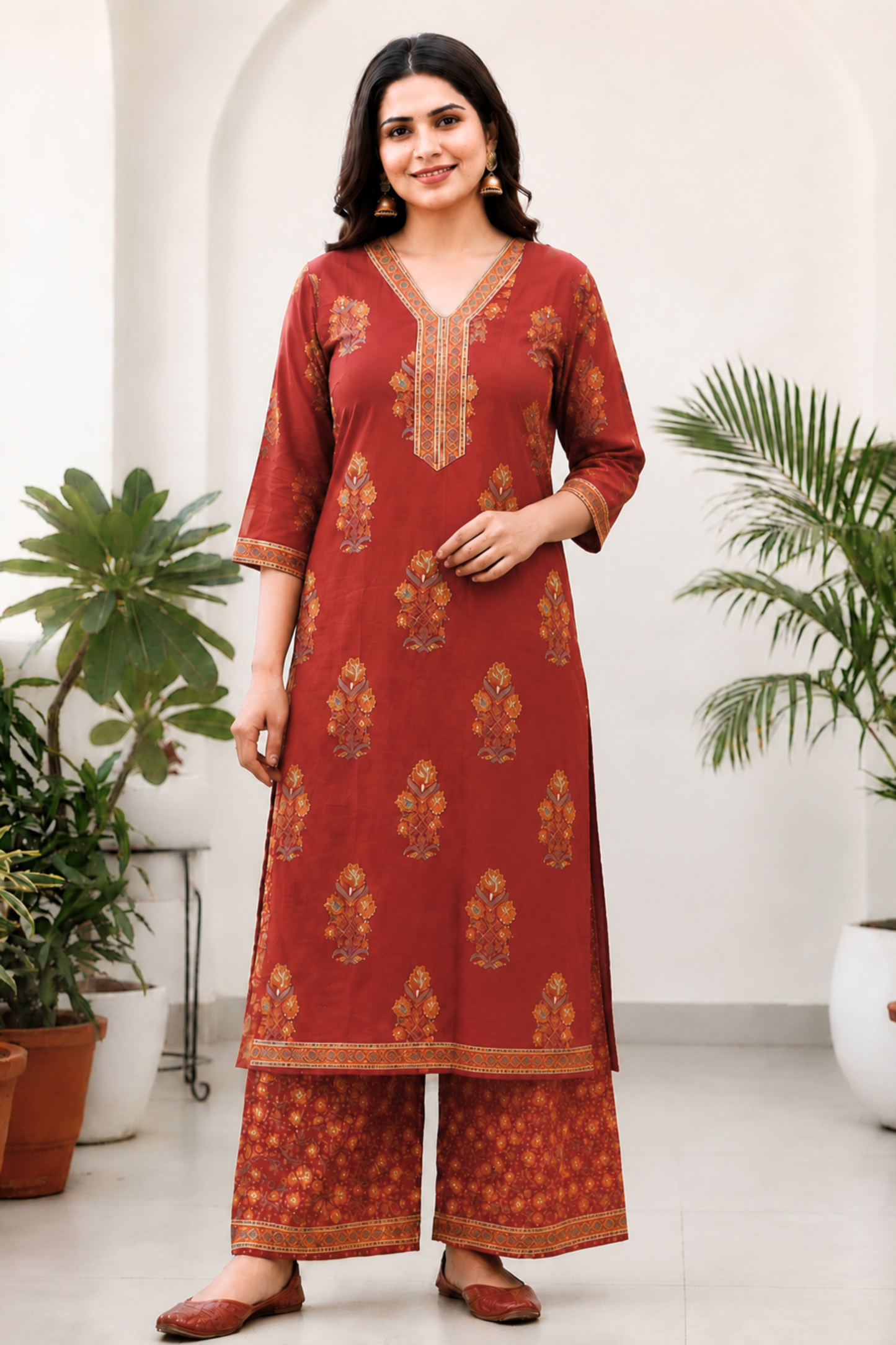 Saffron Story Block Printed Cotton Suit