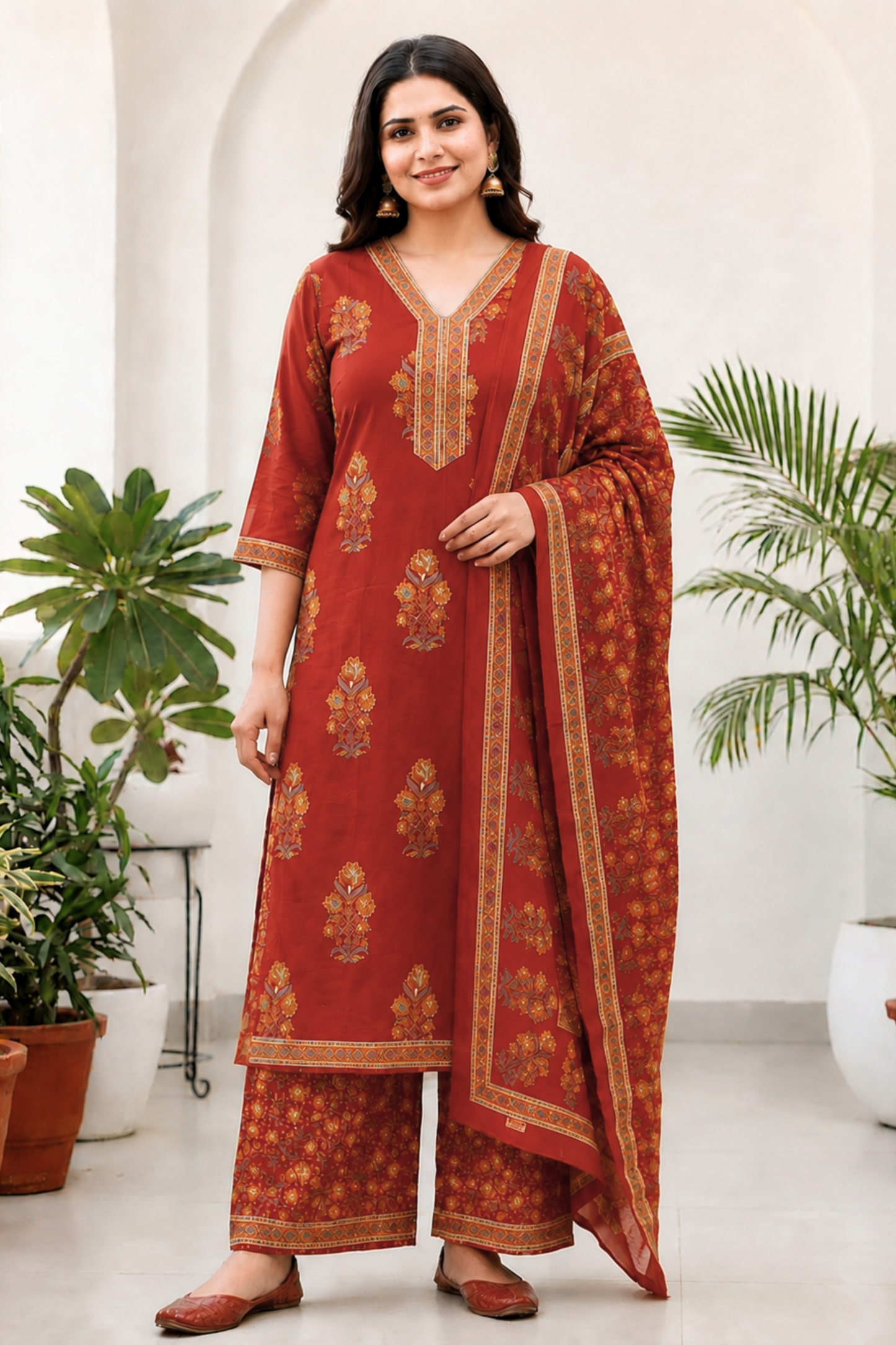 Saffron Story Block Printed Cotton Suit
