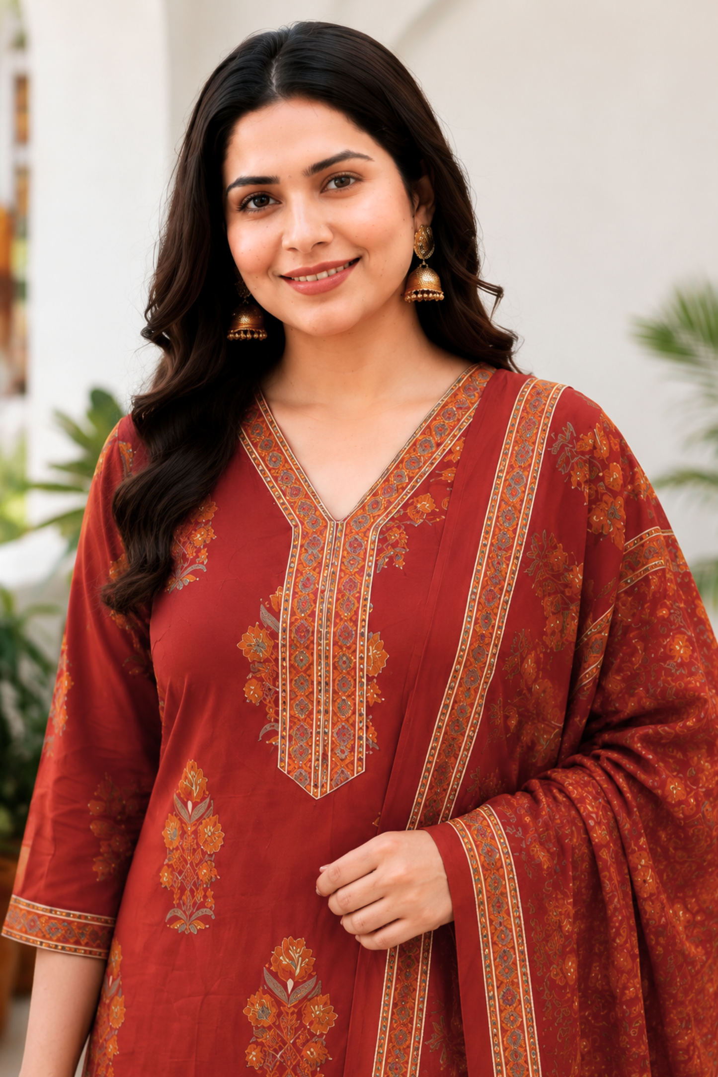 Saffron Story Block Printed Cotton Suit